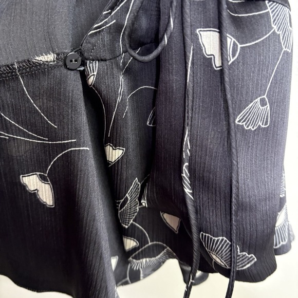 Zara Womens Top Large Black White Floral Wrap Flutter Y2K Peplum Whimsigoth - Picture 6 of 11